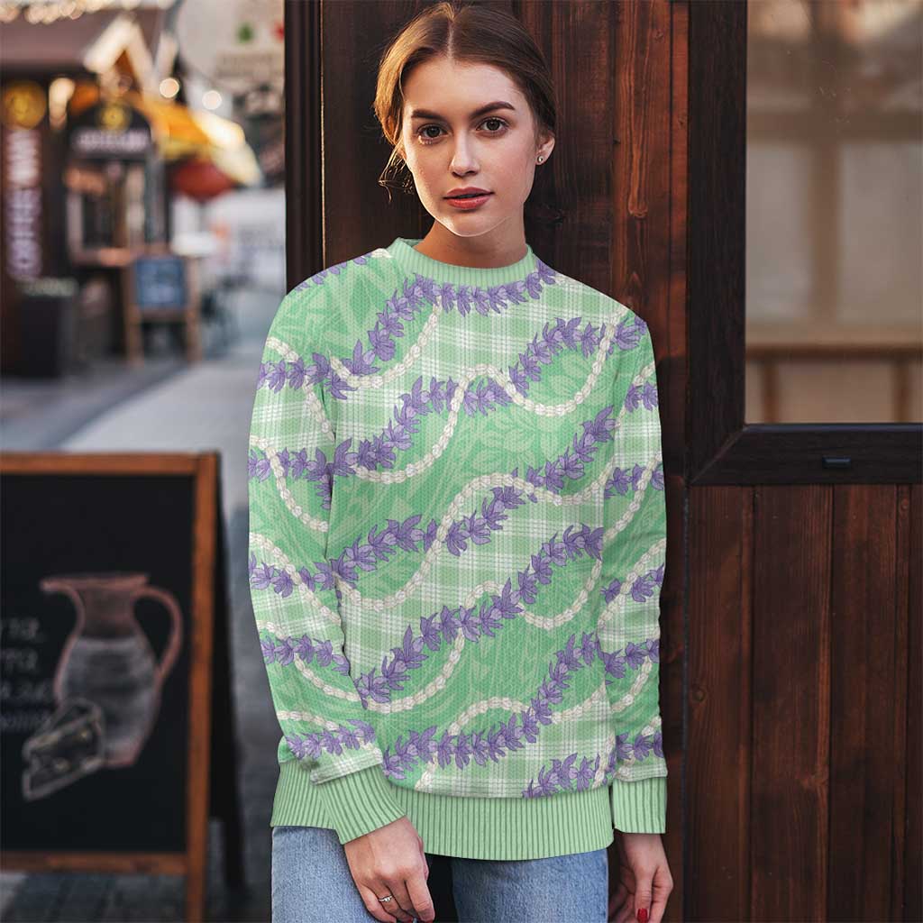 Pastel Green Hawaii Palaka Honohono Pikake Ugly Christmas Sweater Hawaiian Orchid Lei Polynesian Pattern LT14 - Polynesian Pride