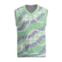 Pastel Green Hawaii Palaka Honohono Pikake Christmas Knitted V-Neck Vest Hawaiian Orchid Lei Polynesian Pattern LT14 Pastel Green - Polynesian Pride