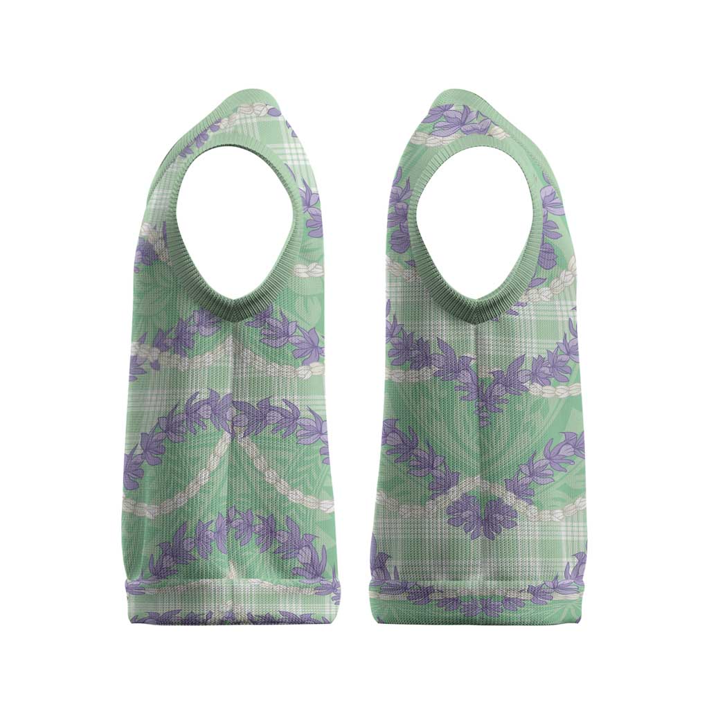 Pastel Green Hawaii Palaka Honohono Pikake Christmas Knitted V-Neck Vest Hawaiian Orchid Lei Polynesian Pattern LT14 - Polynesian Pride