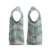 Pastel Green Hawaii Palaka Honohono Pikake Christmas Knitted V-Neck Vest Hawaiian Orchid Lei Polynesian Pattern LT14 - Polynesian Pride