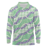 Pastel Green Hawaii Palaka Honohono Pikake Long Sleeve Polo Shirt Hawaiian Orchid Lei Polynesian Pattern LT14 Pastel Green - Polynesian Pride