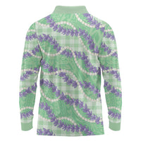 Pastel Green Hawaii Palaka Honohono Pikake Long Sleeve Polo Shirt Hawaiian Orchid Lei Polynesian Pattern LT14 - Polynesian Pride