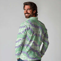 Pastel Green Hawaii Palaka Honohono Pikake Long Sleeve Polo Shirt Hawaiian Orchid Lei Polynesian Pattern LT14 - Polynesian Pride