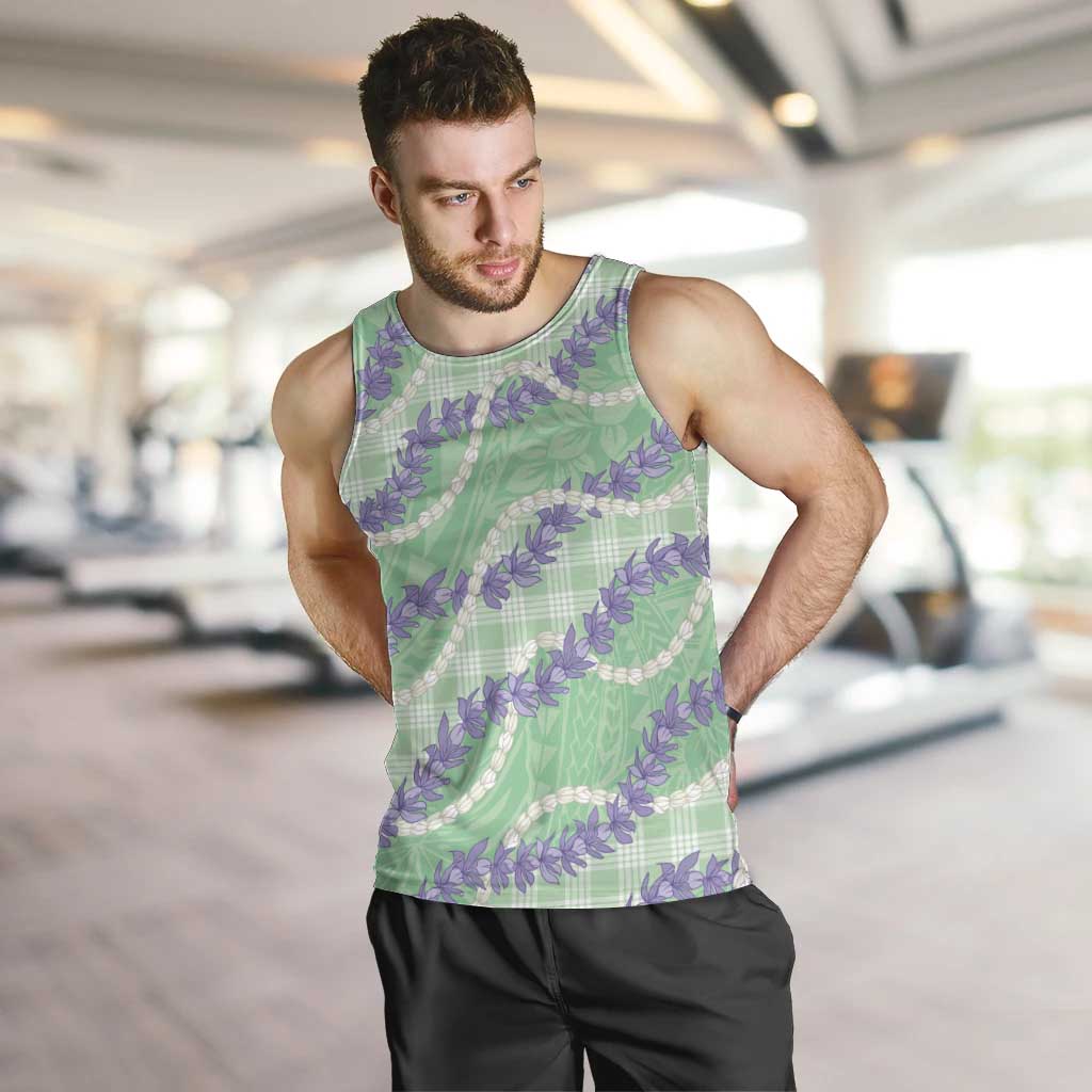 Pastel Green Hawaii Palaka Honohono Pikake Men Tank Top Hawaiian Orchid Lei Polynesian Pattern - Polynesian Pride