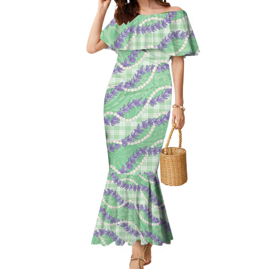 Pastel Green Hawaii Palaka Honohono Pikake Mermaid Dress Hawaiian Orchid Lei Polynesian Pattern LT14 Women Pastel Green - Polynesian Pride