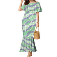 Pastel Green Hawaii Palaka Honohono Pikake Mermaid Dress Hawaiian Orchid Lei Polynesian Pattern LT14 Women Pastel Green - Polynesian Pride