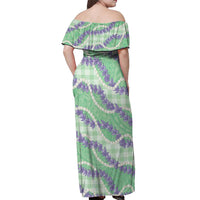 Pastel Green Hawaii Palaka Honohono Pikake Off Shoulder Maxi Dress Hawaiian Orchid Lei Polynesian Pattern LT14 - Polynesian Pride