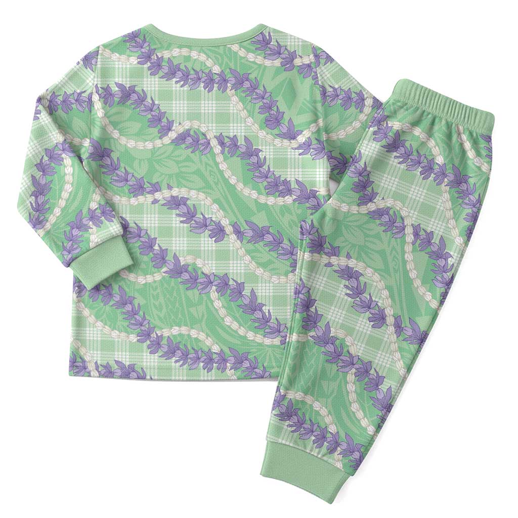 Pastel Green Hawaii Palaka Honohono Pikake Christmas Pajama Set Hawaiian Orchid Lei Polynesian Pattern - Polynesian Pride
