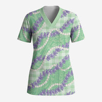 Pastel Green Hawaii Palaka Honohono Pikake Scrub Top Hawaiian Orchid Lei Polynesian Pattern LT14 Adult Pastel Green - Polynesian Pride