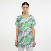 Pastel Green Hawaii Palaka Honohono Pikake Scrub Top Hawaiian Orchid Lei Polynesian Pattern LT14 - Polynesian Pride