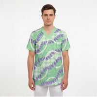 Pastel Green Hawaii Palaka Honohono Pikake Scrub Top Hawaiian Orchid Lei Polynesian Pattern LT14 - Polynesian Pride