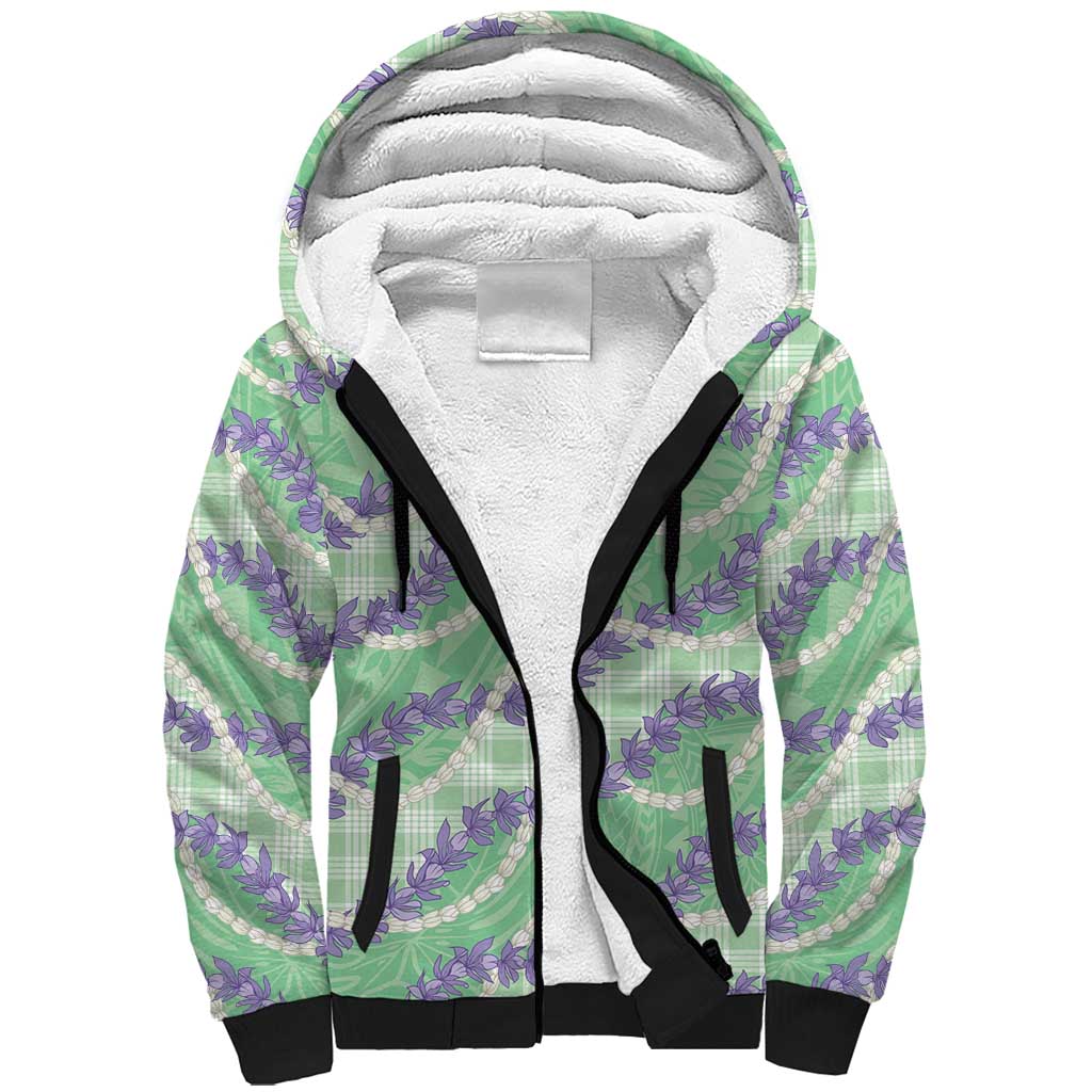 Pastel Green Hawaii Palaka Honohono Pikake Sherpa Hoodie Hawaiian Orchid Lei Polynesian Pattern LT14 Unisex Pastel Green - Polynesian Pride