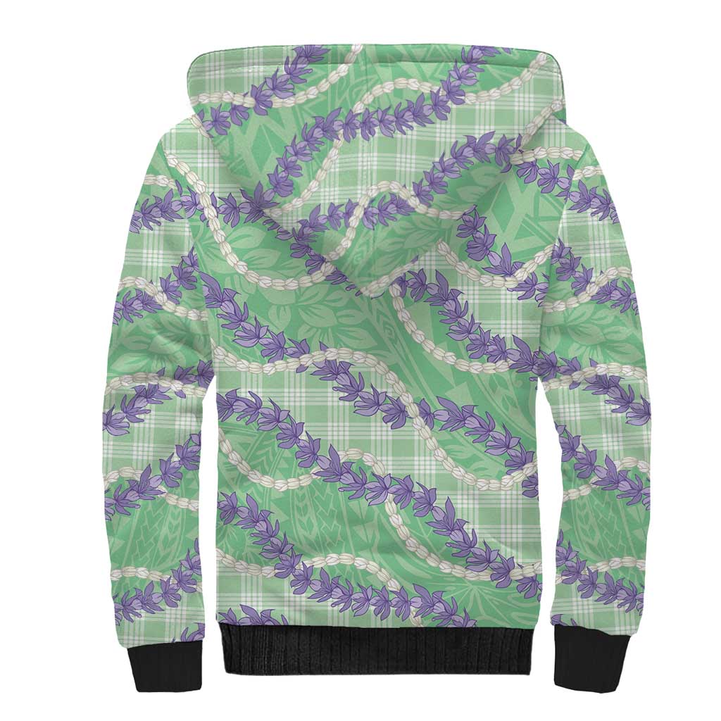 Pastel Green Hawaii Palaka Honohono Pikake Sherpa Hoodie Hawaiian Orchid Lei Polynesian Pattern LT14 - Polynesian Pride