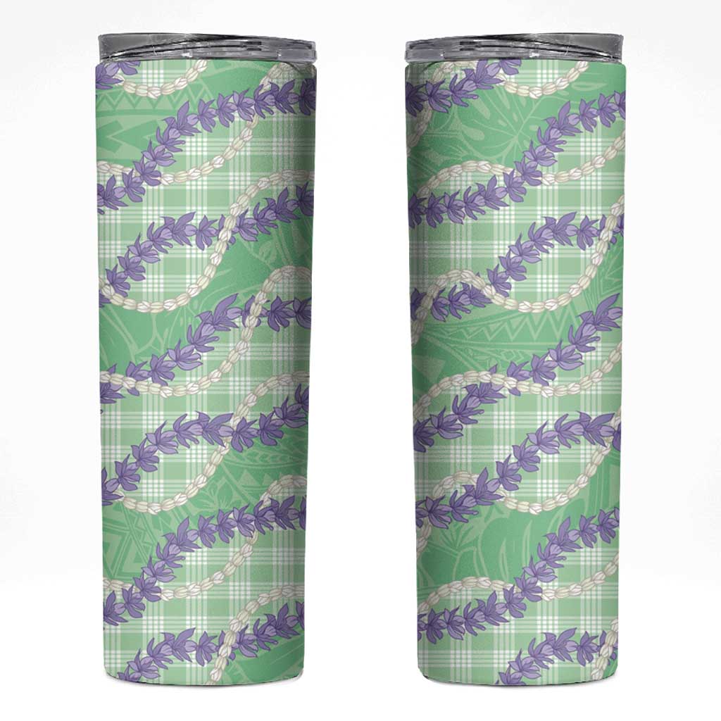 Pastel Green Hawaii Palaka Honohono Pikake Skinny Tumbler Hawaiian Orchid Lei Polynesian Pattern LT14 Pastel Green - Polynesian Pride