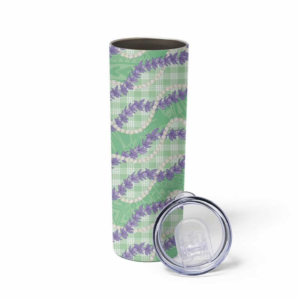 Pastel Green Hawaii Palaka Honohono Pikake Skinny Tumbler Hawaiian Orchid Lei Polynesian Pattern LT14 - Polynesian Pride