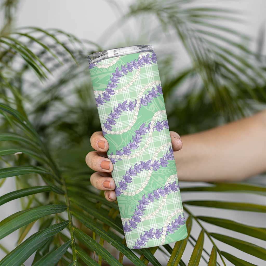 Pastel Green Hawaii Palaka Honohono Pikake Skinny Tumbler Hawaiian Orchid Lei Polynesian Pattern LT14 - Polynesian Pride