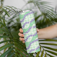 Pastel Green Hawaii Palaka Honohono Pikake Skinny Tumbler Hawaiian Orchid Lei Polynesian Pattern LT14 - Polynesian Pride