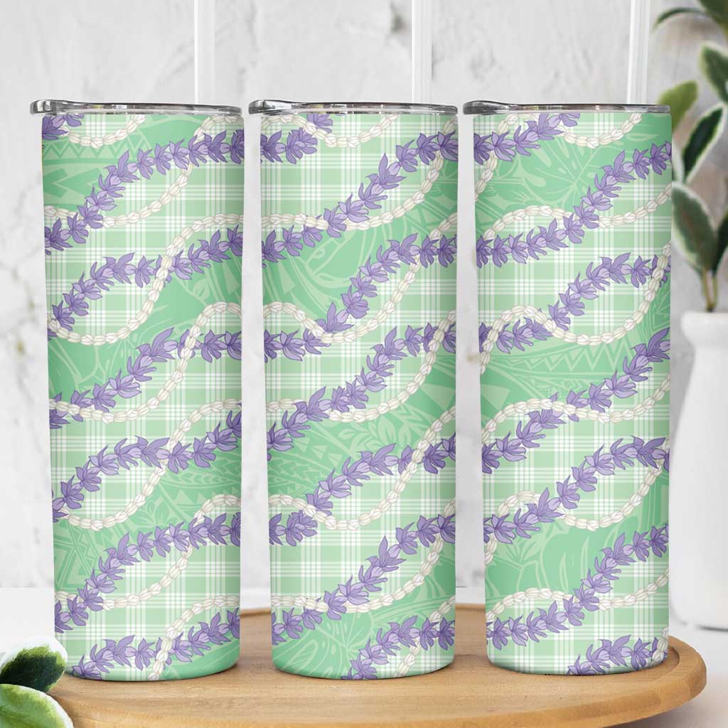 Pastel Green Hawaii Palaka Honohono Pikake Skinny Tumbler Hawaiian Orchid Lei Polynesian Pattern LT14 - Polynesian Pride