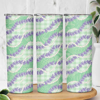 Pastel Green Hawaii Palaka Honohono Pikake Skinny Tumbler Hawaiian Orchid Lei Polynesian Pattern LT14 - Polynesian Pride