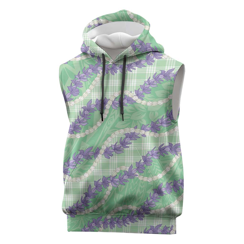 Pastel Green Hawaii Palaka Honohono Pikake Sleeveless Hoodie Hawaiian Orchid Lei Polynesian Pattern LT14 Pastel Green - Polynesian Pride