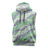 Pastel Green Hawaii Palaka Honohono Pikake Sleeveless Hoodie Hawaiian Orchid Lei Polynesian Pattern LT14 Pastel Green - Polynesian Pride
