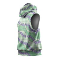 Pastel Green Hawaii Palaka Honohono Pikake Sleeveless Hoodie Hawaiian Orchid Lei Polynesian Pattern LT14 - Polynesian Pride