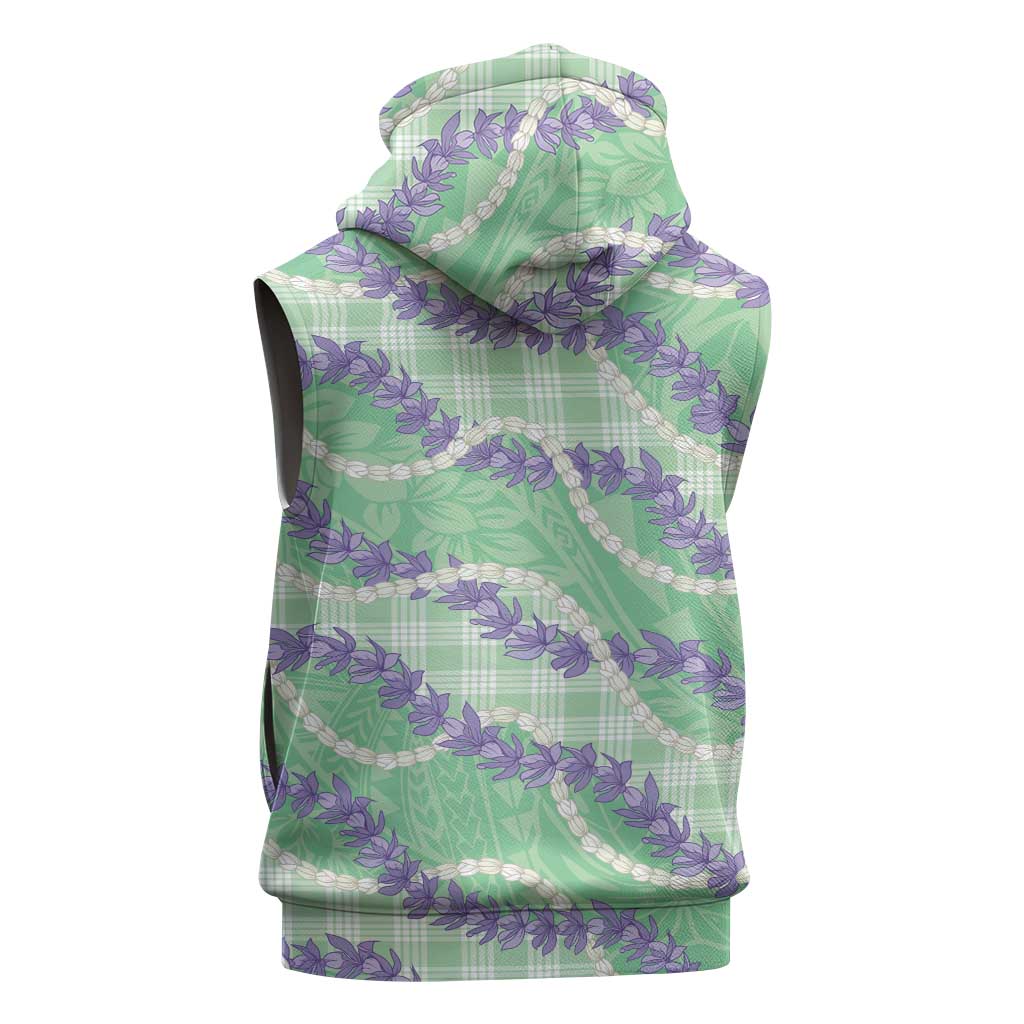 Pastel Green Hawaii Palaka Honohono Pikake Sleeveless Zip Hoodie Hawaiian Orchid Lei Polynesian Pattern LT14 - Polynesian Pride