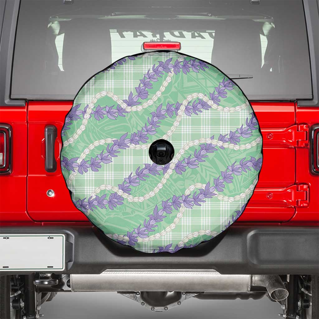 Pastel Green Hawaii Palaka Honohono Pikake Spare Tire Cover Hawaiian Orchid Lei Polynesian Pattern LT14 - Polynesian Pride