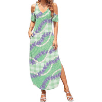 Pastel Green Hawaii Palaka Honohono Pikake Summer Maxi Dress Hawaiian Orchid Lei Polynesian Pattern LT14 Women Pastel Green - Polynesian Pride