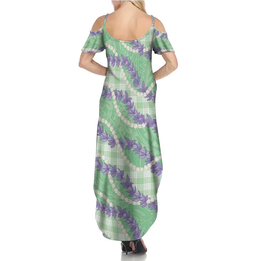 Pastel Green Hawaii Palaka Honohono Pikake Summer Maxi Dress Hawaiian Orchid Lei Polynesian Pattern LT14 - Polynesian Pride
