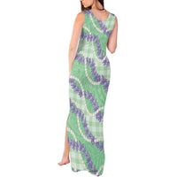 Pastel Green Hawaii Palaka Honohono Pikake Tank Maxi Dress Hawaiian Orchid Lei Polynesian Pattern LT14 - Polynesian Pride