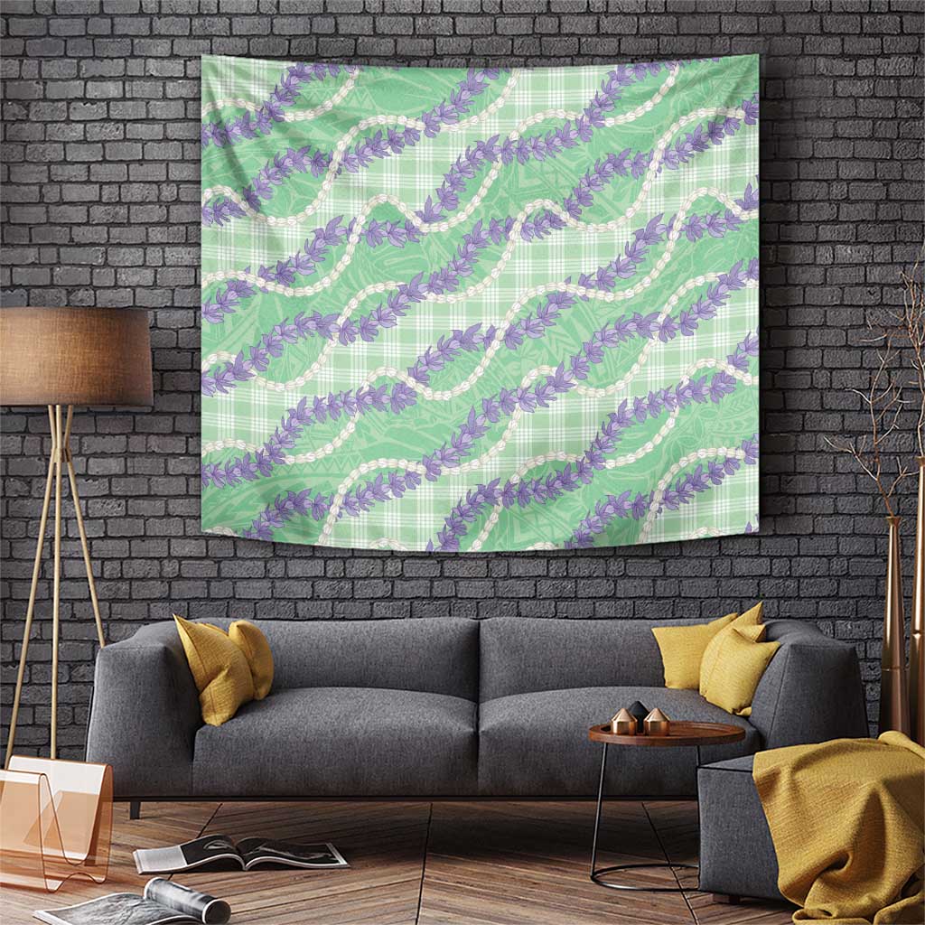Pastel Green Hawaii Palaka Honohono Pikake Tapestry Hawaiian Orchid Lei Polynesian Pattern - Polynesian Pride