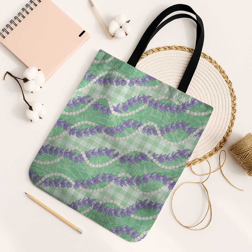 Pastel Green Hawaii Palaka Honohono Pikake Tote Bag Hawaiian Orchid Lei Polynesian Pattern - Polynesian Pride
