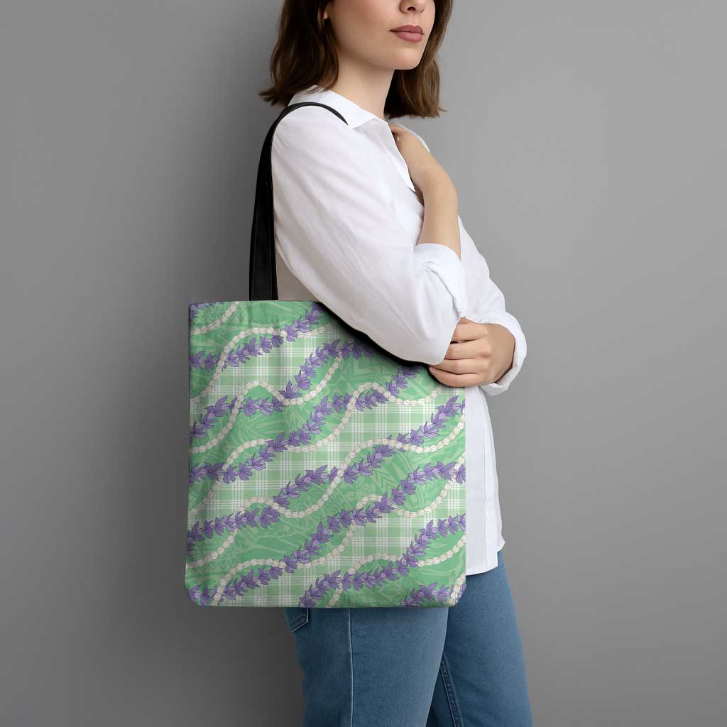 Pastel Green Hawaii Palaka Honohono Pikake Tote Bag Hawaiian Orchid Lei Polynesian Pattern - Polynesian Pride