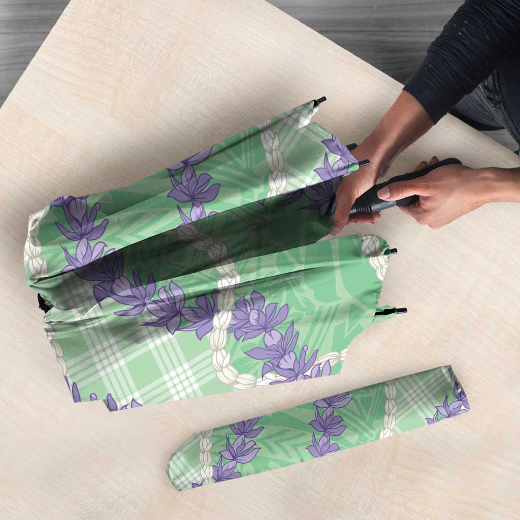 Pastel Green Hawaii Palaka Honohono Pikake Umbrella Hawaiian Orchid Lei Polynesian Pattern LT14 - Polynesian Pride