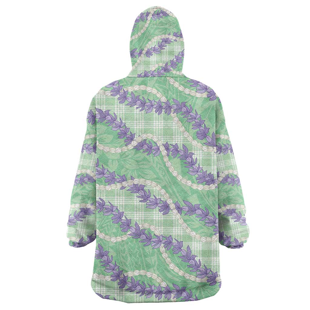 Pastel Green Hawaii Palaka Honohono Pikake Wearable Blanket Hoodie Hawaiian Orchid Lei Polynesian Pattern LT14 - Polynesian Pride
