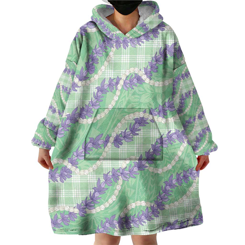 Pastel Green Hawaii Palaka Honohono Pikake Wearable Blanket Hoodie Hawaiian Orchid Lei Polynesian Pattern LT14 - Polynesian Pride