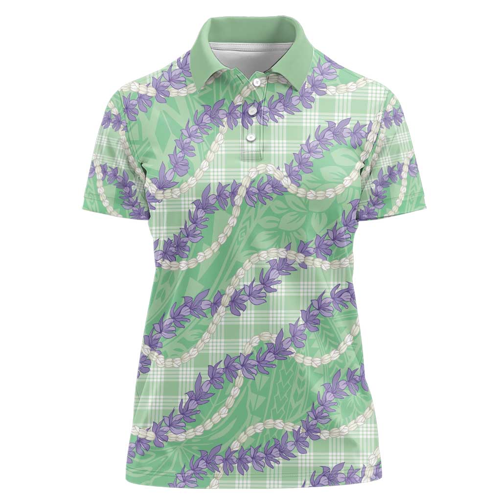 Pastel Green Hawaii Palaka Honohono Pikake Women Polo Shirt Hawaiian Orchid Lei Polynesian Pattern - Polynesian Pride