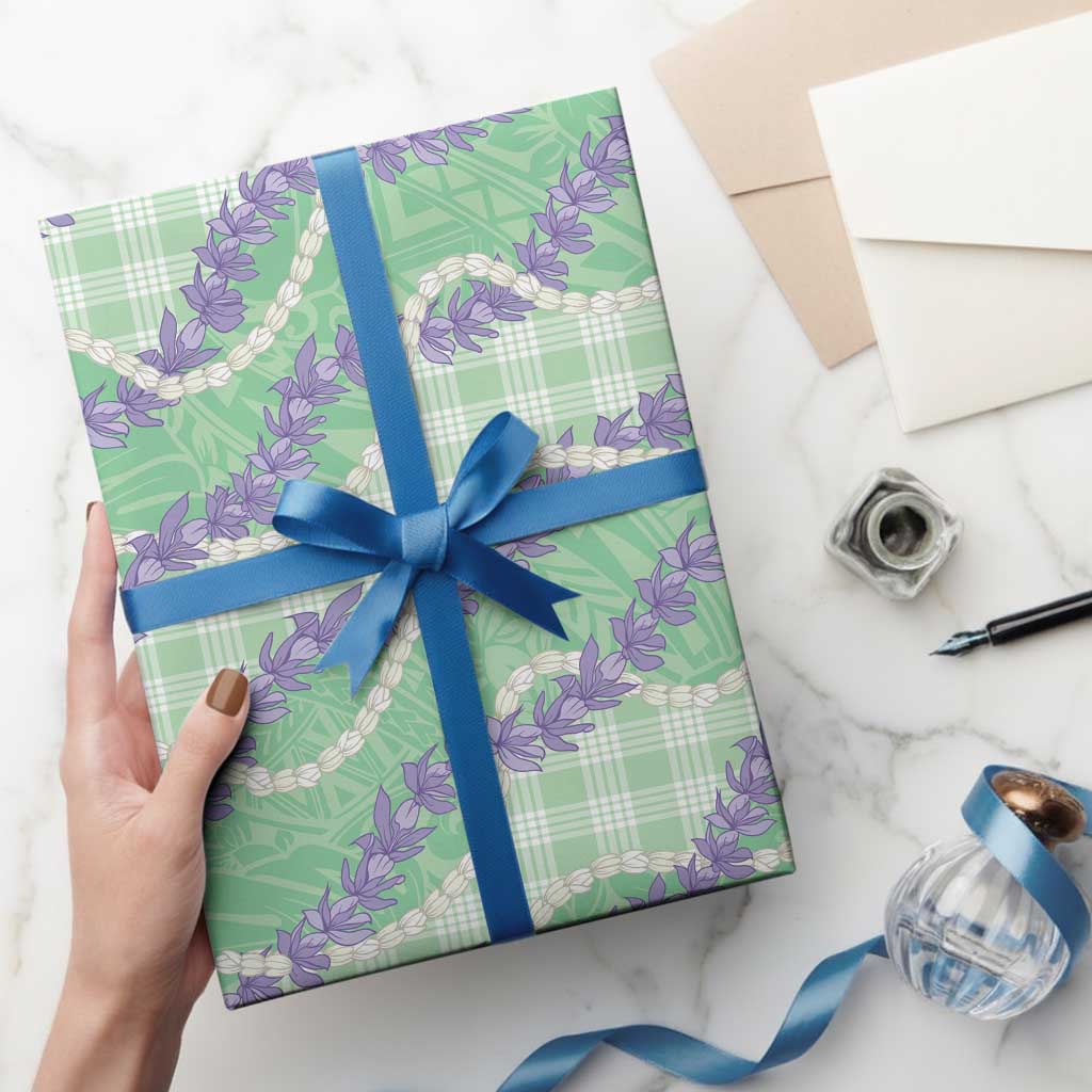 Pastel Green Hawaii Palaka Honohono Pikake Wrapping Paper Hawaiian Orchid Lei Polynesian Pattern - Polynesian Pride