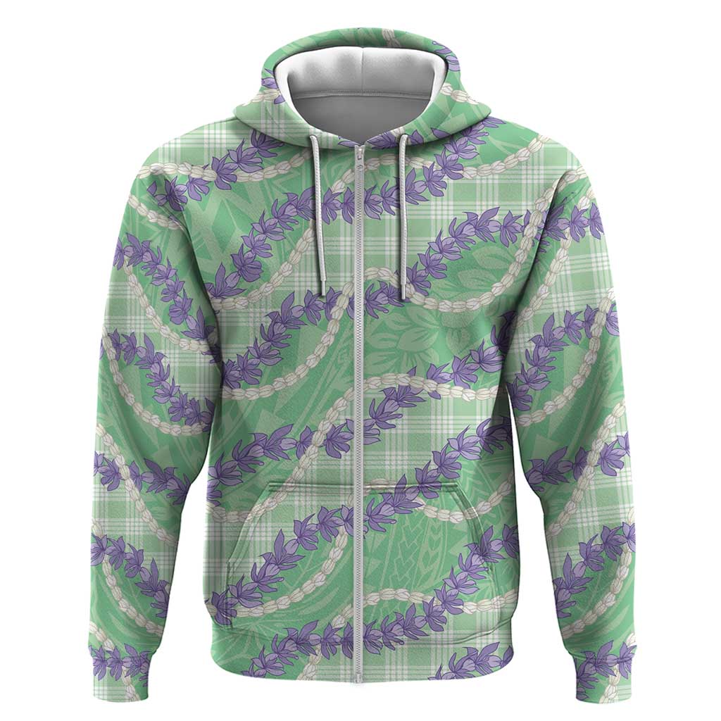 Pastel Green Hawaii Palaka Honohono Pikake Zip Hoodie Hawaiian Orchid Lei Polynesian Pattern LT14 Zip Hoodie Pastel Green - Polynesian Pride