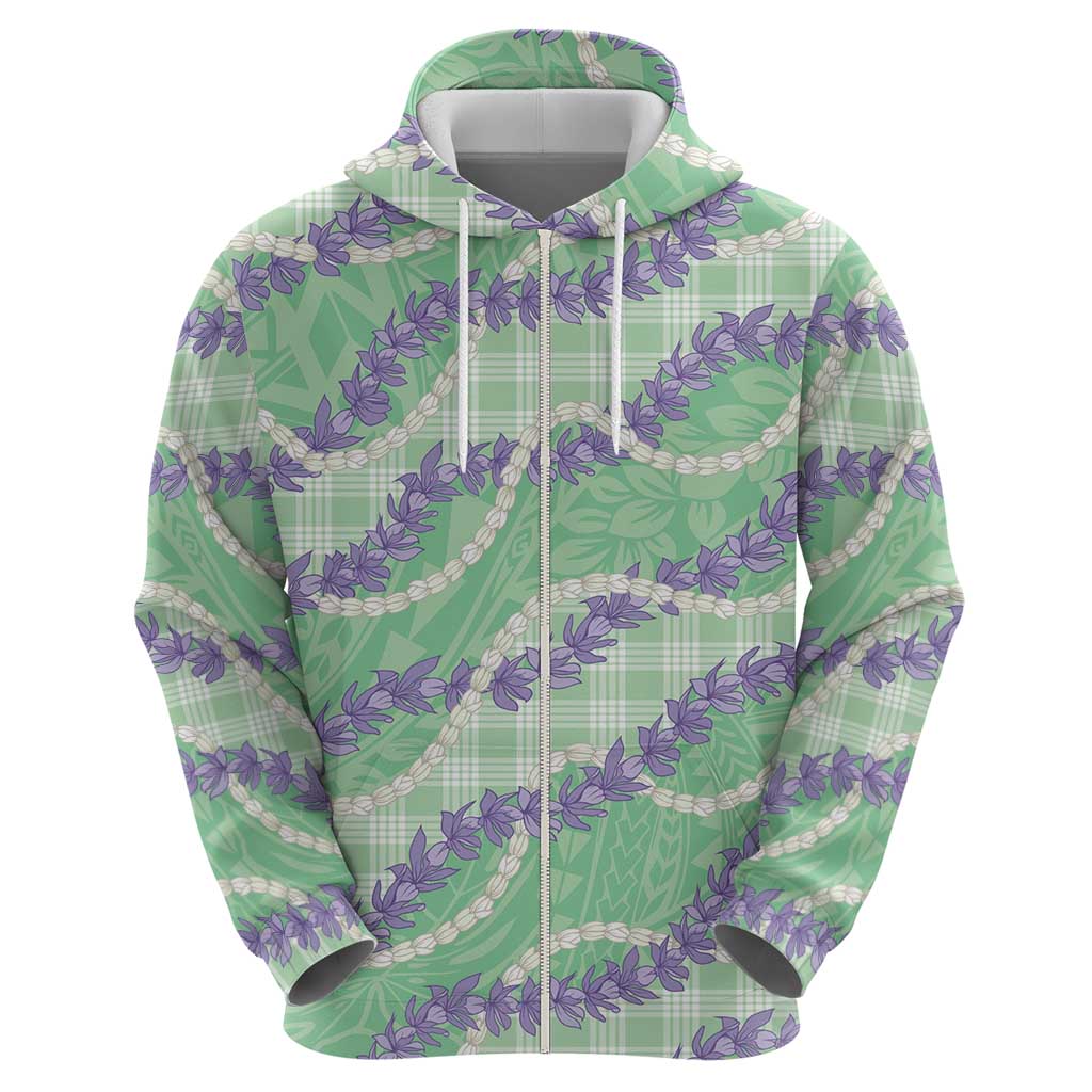 Pastel Green Hawaii Palaka Honohono Pikake Zip Hoodie Hawaiian Orchid Lei Polynesian Pattern LT14 - Polynesian Pride