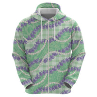 Pastel Green Hawaii Palaka Honohono Pikake Zip Hoodie Hawaiian Orchid Lei Polynesian Pattern LT14 - Polynesian Pride