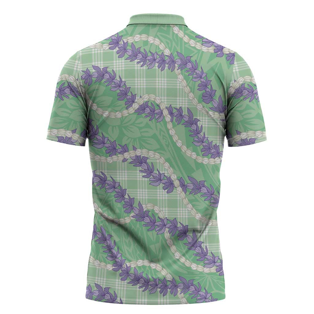 Pastel Green Hawaii Palaka Honohono Pikake Zipper Polo Shirt Hawaiian Orchid Lei Polynesian Pattern LT14 - Polynesian Pride