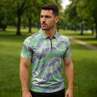Pastel Green Hawaii Palaka Honohono Pikake Zipper Polo Shirt Hawaiian Orchid Lei Polynesian Pattern LT14 - Polynesian Pride
