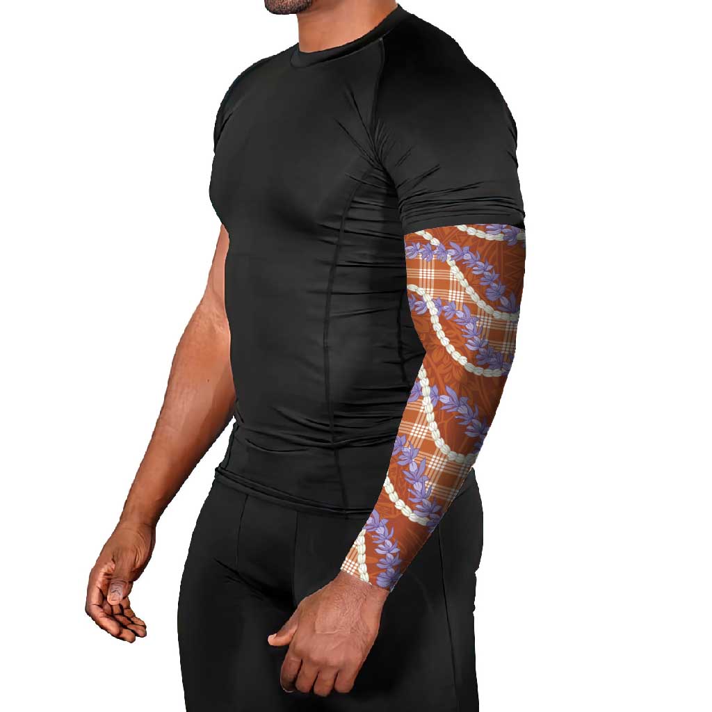 Orange Hawaii Palaka Honohono Pikake Arm Sleeves Hawaiian Orchid Lei Polynesian Pattern LT14 - Polynesian Pride