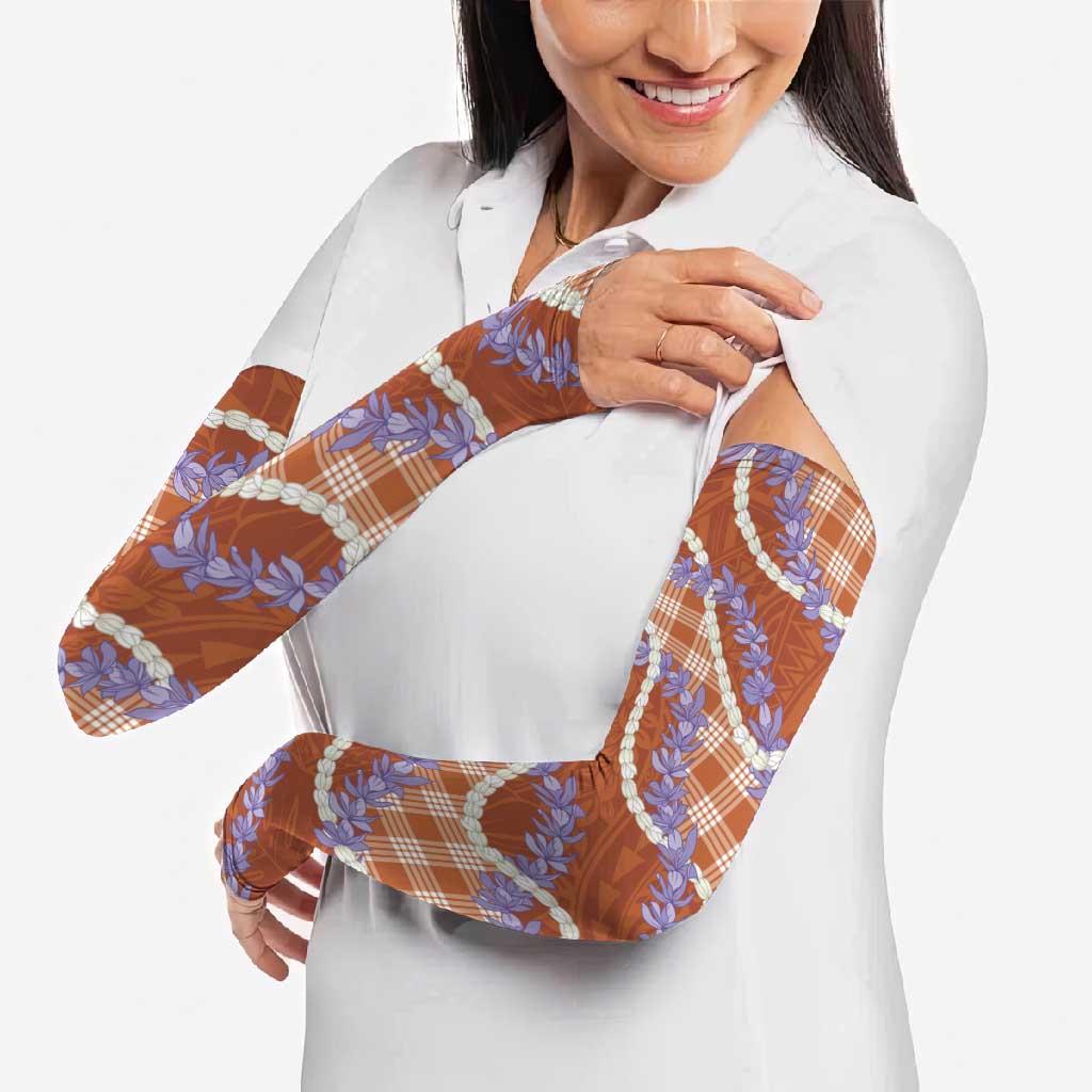 Orange Hawaii Palaka Honohono Pikake Arm Sleeves Hawaiian Orchid Lei Polynesian Pattern LT14 - Polynesian Pride
