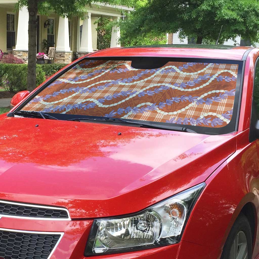 Orange Hawaii Palaka Honohono Pikake Auto Sun Shade Hawaiian Orchid Lei Polynesian Pattern - Polynesian Pride