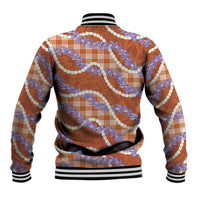 Orange Hawaii Palaka Honohono Pikake Baseball Jacket Hawaiian Orchid Lei Polynesian Pattern - Polynesian Pride