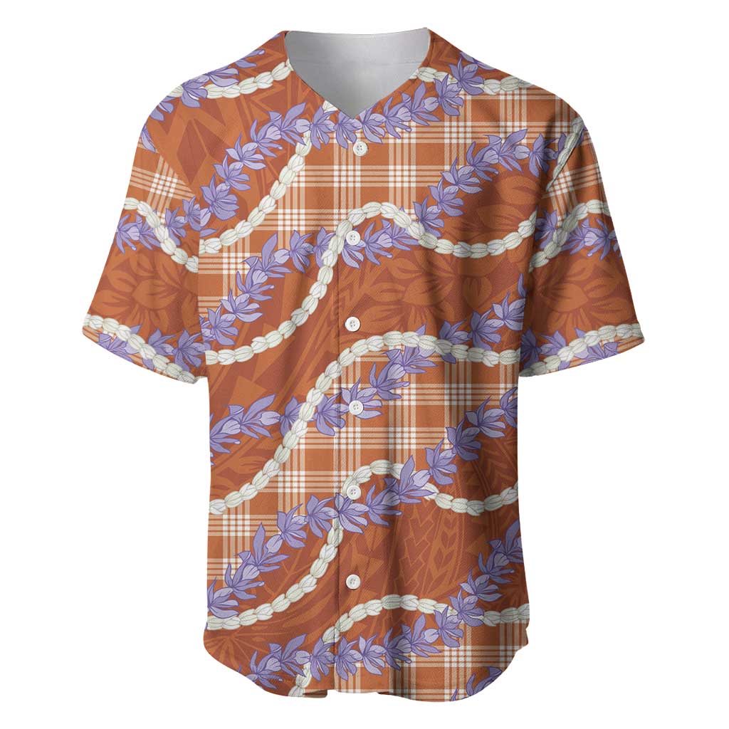 Orange Hawaii Palaka Honohono Pikake Baseball Jersey Hawaiian Orchid Lei Polynesian Pattern - Polynesian Pride