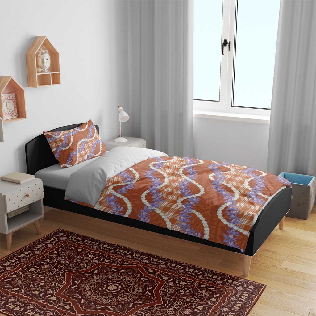 Orange Hawaii Palaka Honohono Pikake Bedding Set Hawaiian Orchid Lei Polynesian Pattern - Polynesian Pride